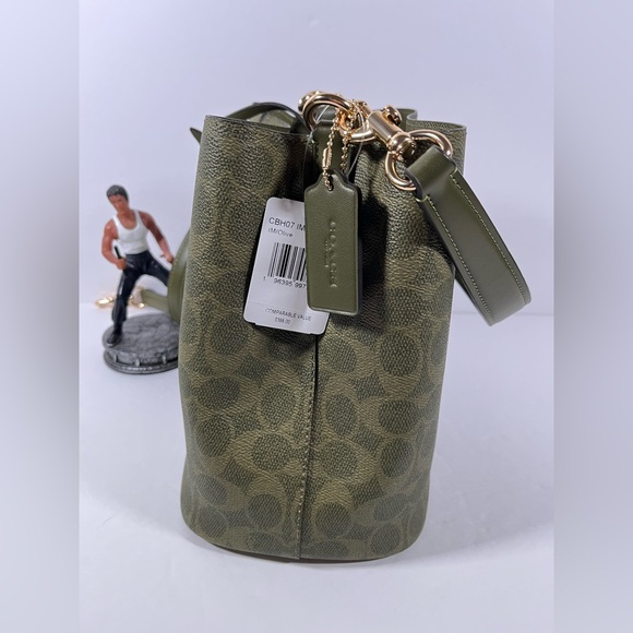 NWT Coach CBH07 Rowan Bucket Bag In Signature Canvas Gold/Olive - Picture 5 of 12